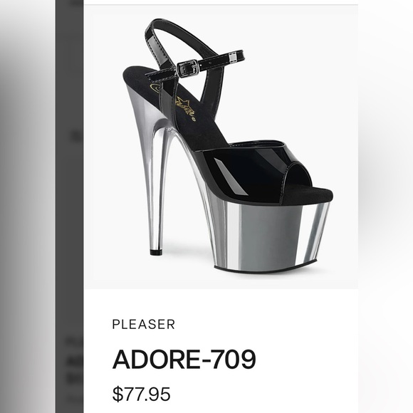 Pleaser ADO709 Elegant Black and Silver Platform Heels - Picture 6 of 6